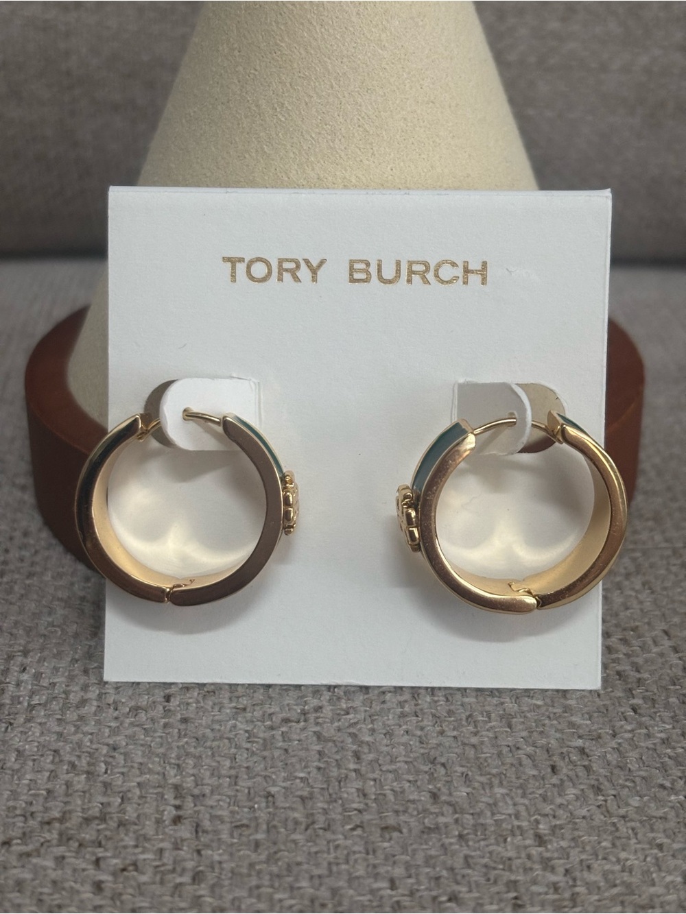 Tory Burch Green Enamel Gold-tone Hoop Huggies Earrings